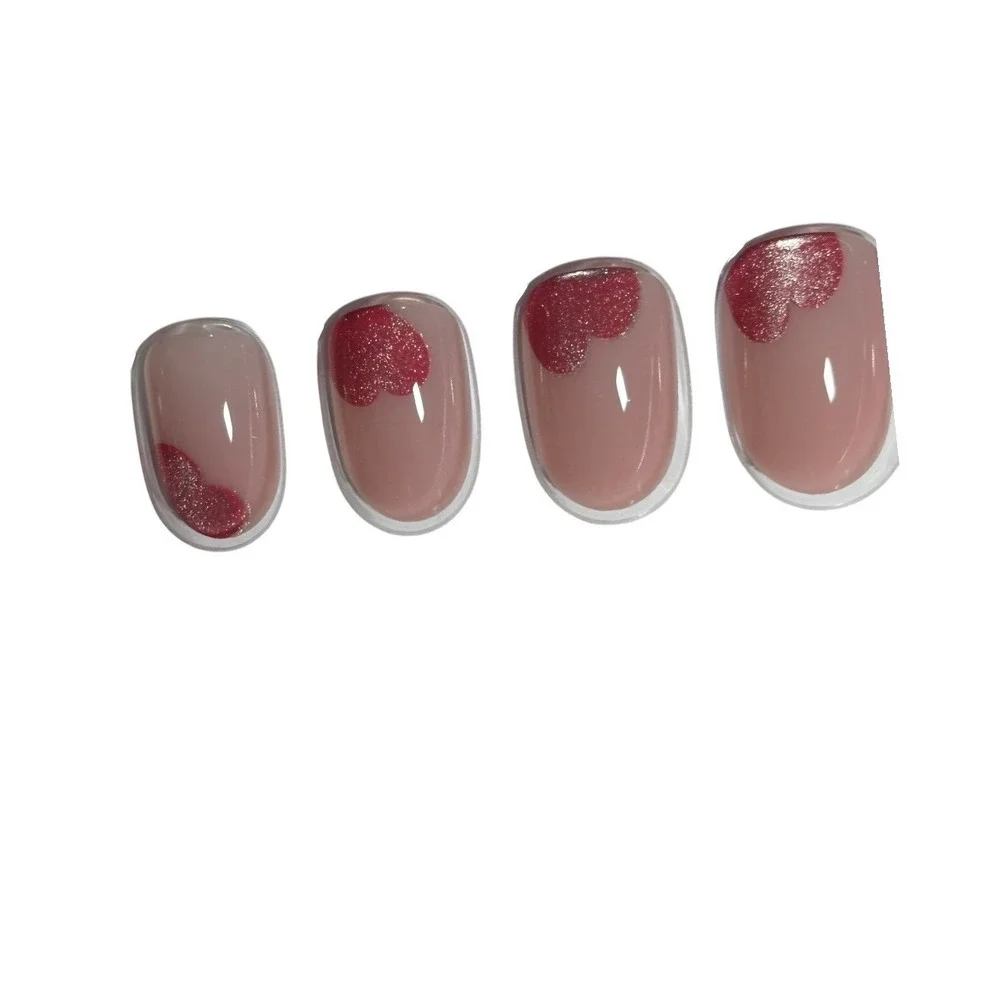 Static Nails Velvet Hearts Round Short Pop-On Manicure Press On Nails 32ct Pink